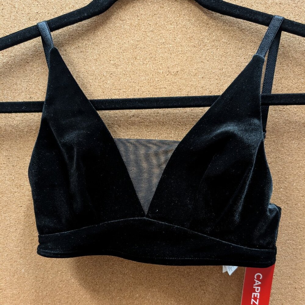 Capezio Black Velvet Mesh V-Neck Bralette Top